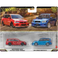 Set 2 masini metalice, Hot Wheels, Car Culture, 2005 Mitsubishi Lancer Evolution IX Wagon si 2004 Subaru Forester STI, JHW46