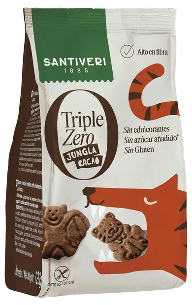 Triple Zero Biscuiți pentru copii cu cacao Junglă, 120 g, Santiveri