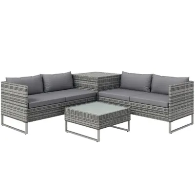 Outsunny Set de Gradina 4 Bucati cu 2 Canapele 2 Locuri, Masuta de Cafea si Masuta Inalta cu Lada, Set Masute si Scaune de Gradina