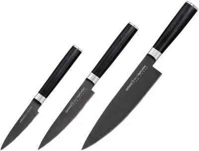 Set de 3 cuțite Samura - MO-V Stonewash, negre
