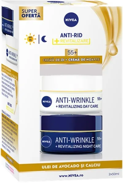 Nivea Anti-Rid Set împotriva ridurilor - Cremă de zi și de noapte, 55+, 2 x 50 ml