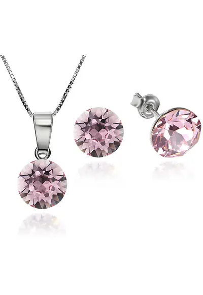 Set Argint 925 placat cu rodiu cu cristale Swarovski® Xirius Light Rose 8mm Surub + Lant