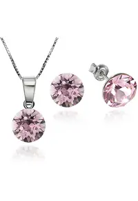 Set Argint 925 placat cu rodiu cu cristale Swarovski® Xirius Light Rose 8mm Surub + Lant