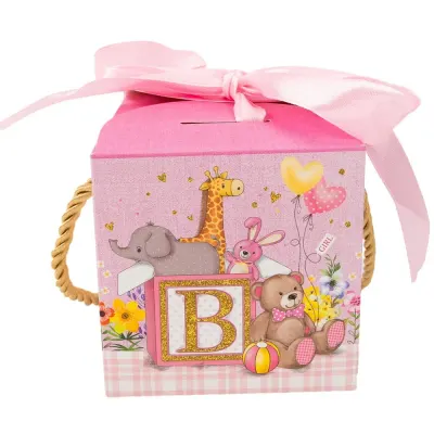 Cutii mărturii botez cu fundă mix două modele (set 50 buc) - Roz