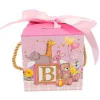 Cutii mărturii botez cu fundă mix două modele (set 50 buc) - Roz