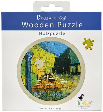 Puzzle rotund din lemn Fridolin din 48 piese - Terasa unei cafenele de noapte