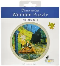 Puzzle rotund din lemn Fridolin din 48 piese - Terasa unei cafenele de noapte