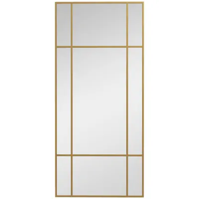 HOMCOM Oglindă de Perete Dreptunghiulară, Oglindă Tip Fereastră cu Cadru Metalic, Oglindă Decorativă Suspendată, 110x2x50 cm, Auriu | Aosom Romania