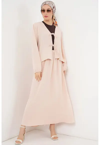 Compleu dama - bluza - fusta maxi - crem natural - textil