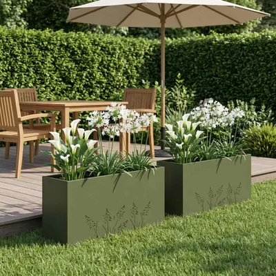 vidaXL Vază pentru Grădină 2 buc. Verde măsliniu 100 x 20 x 49 cm