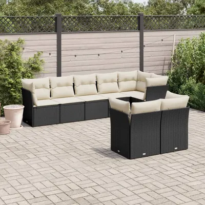 Gossi set mobilier de gradina cu perne, 8 piese, negru, poliratan