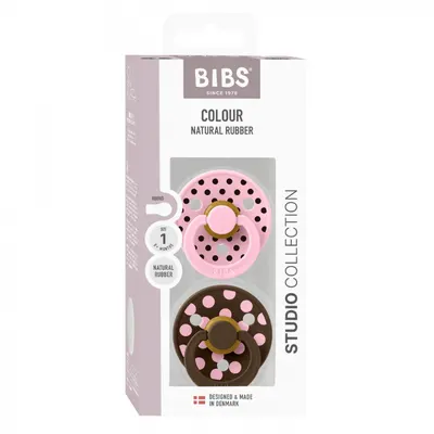Set 2 suzete Bibs Colour Studio Collection Polka Dots tetina rotunda 0 luni+ Baby PinkMocha