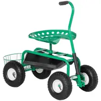 Outsunny Scaun rotativ 360 ° reglabil pe înălțime cărucior de grădină cu spațiu de depozitare Roți mâner scaun de grădină mobil rotativ scaun de lucru în grădină până la 150 kg Cadru metalic scaun de grădină pentru grădinărit Verde | Aosom Romania