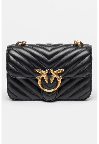 Geanta crossbody matlasata de piele Love Bell Mini - Negru