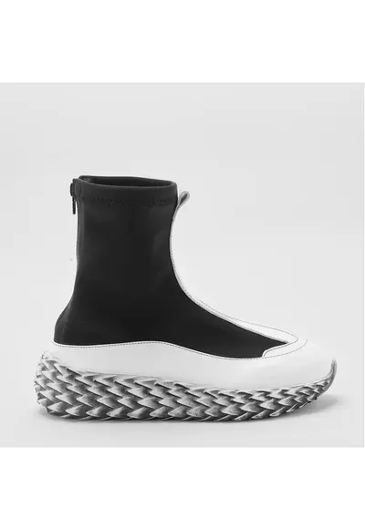Ghete cu insertii din piele Zippy - Alb/Negru