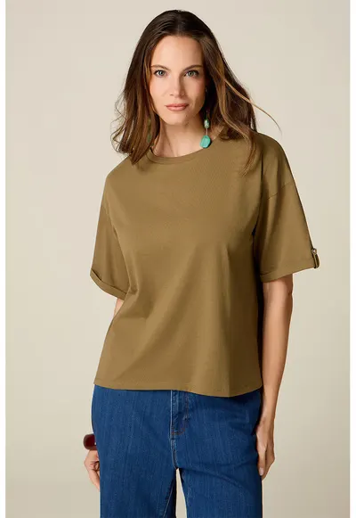 Tricou supradimensionat cu model uni - Verde masliniu