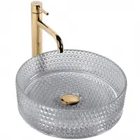 Lavoar pe blat sticla securizata cu finisaj lucios si nuanta subtila gri-transparent, rotund, Rea Cristal