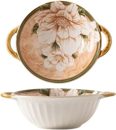 Bol rotund adânc cu mânere Morello - Camellia, 25.3 cm