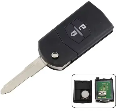 Cheie auto completa cu telecomanda Techstar compatibila cu Mazda 2, 3, 6, CX-7, CX-9, RX-8, 2 butoane, 433MHz, SKE126-01, Cip ID63 80bit Baterie inclusa
