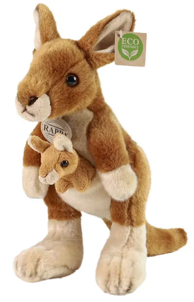 Jucărie de plus Rappa Eco Friends - Cangur cu bebeluș, în picioare 27 cm