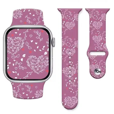 Curea Love Leaf pentru Apple Watch, Imprimeu animat, Sport si ajustabila, Silicon, Mov - 44/45/46/49 mm Engros