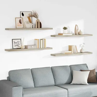 vidaXL Rafturi perete suspendate, 4 buc., stejar, 120x23,5x3,8 cm, MDF