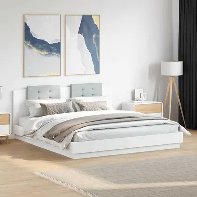 vidaXL Cadru de pat cu tăblie și lumini LED, alb, 160x200 cm