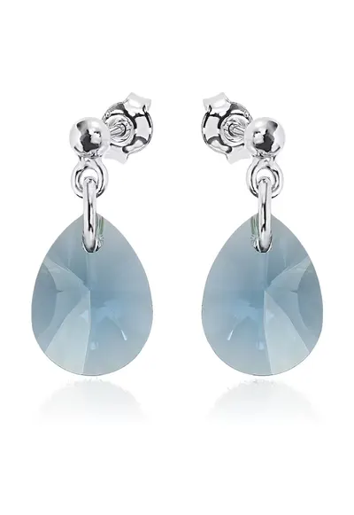 Cercei Argint 925 placat cu rodiu cu cristale Swarovski® Minipear 12mm Surub 2 - Albastru