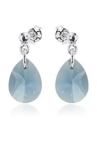 Cercei Argint 925 placat cu rodiu cu cristale Swarovski® Minipear 12mm Surub 2 - Albastru