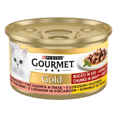 GOURMET GOLD Bucatele de Carne in Sos, Pui si Somon, 85 g