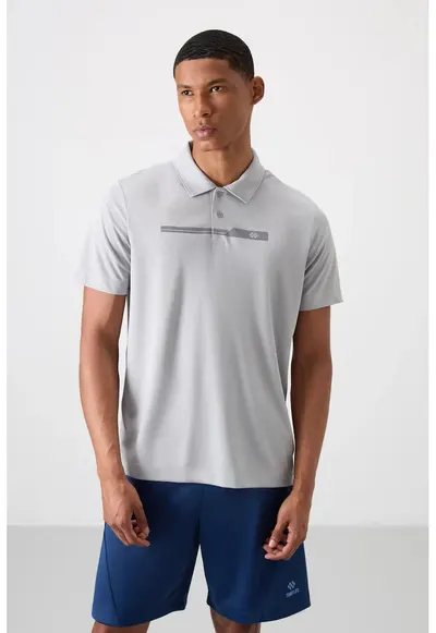 Tricou polo gri deschis - 100% poliester - cu nasturi