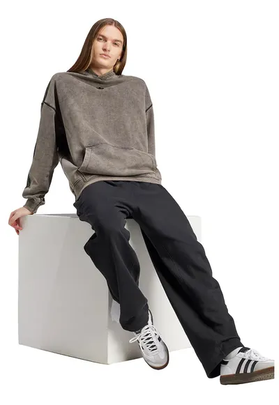 Hanorac cu logo brodat si aspect decolorat - Negru/Maro camel