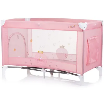 Patut pliabil Chipolino Capri Koala Pink, intrare laterala cu fermoar, buzunare depozitare, geanta transport inclusa