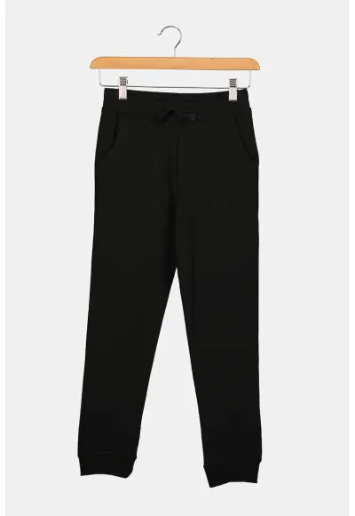 Pantaloni de trening de bumbac talie ajustabila - Negru