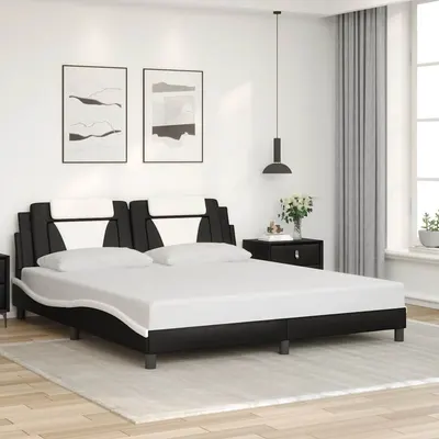 vidaXL Cadru de pat Viana fără saltea negru și alb 183x213cm piele artificială