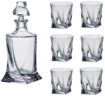 Decantor și pahare de whisky Bohemia - Quadro, 340 ml, 6 buc