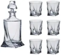Decantor și pahare de whisky Bohemia - Quadro, 340 ml, 6 buc