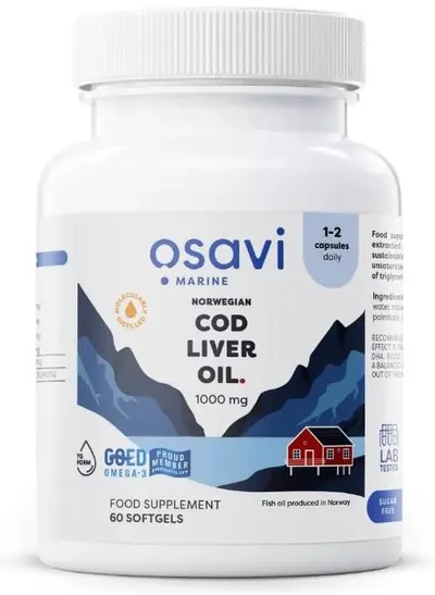 Norwegian Cod Liver Oil, 1000 mg, lemon, 60 capsule gel, Osavi
