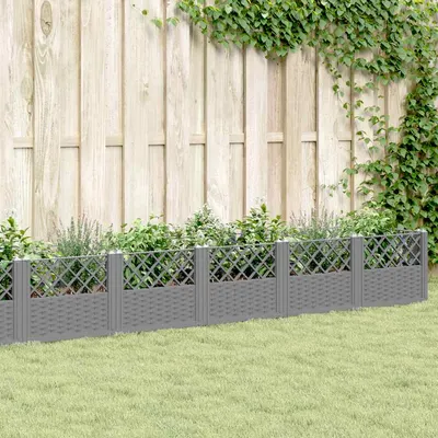 vidaXL Jardinieră grădină cu țăruși gri deschis 363,5x43,5x43,5 cm, PP