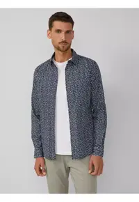 Cămașă bărbați - Slim fit - imprimeu cu puncte - gri - Bleumarin inchis