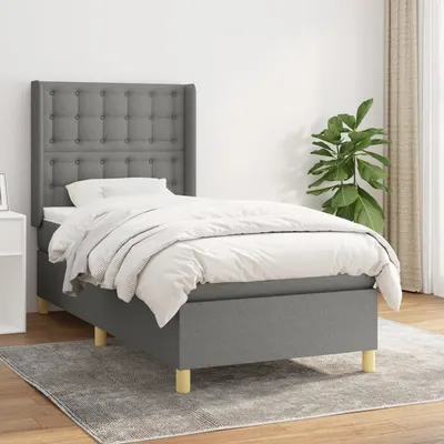 Gossi pat box spring cu saltea, gri inchis, 100x200 cm, textil