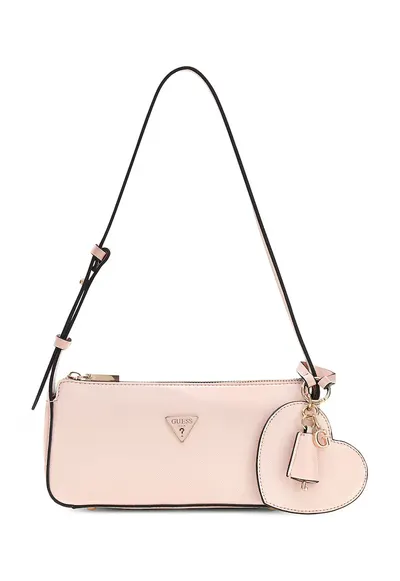 Geanta mica cu bareta de umar si accesoriu logo detasabil Isobel - Piersica