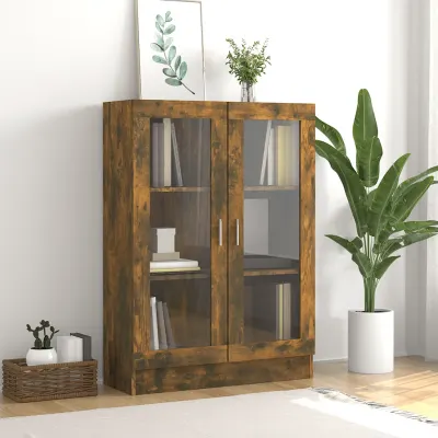 vidaXL Dulap vitrină, stejar fumuriu, 82,5x30,5x115 cm, lemn prelucrat
