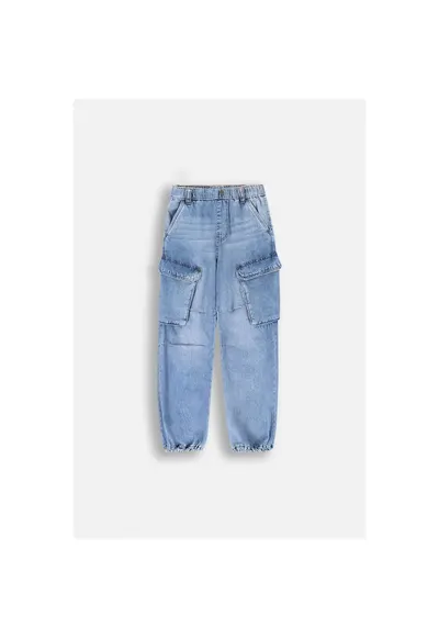 Pantaloni copii - blugi cargo - albastru - bumbac