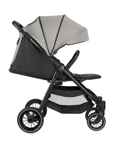 Carucior pentru copii KikkaBoo Sarah Grey 2023, 0-48luni pana la 22kg cu suspensii,spatar reglabil cu pozitie somn,Maner din piele ecologica,tavita,husa de ploaie,husa picioare si suport pahar incluse