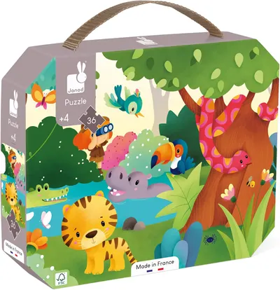 Puzzle panoramic pentru copii Janod din 36 piese - Animale sălbatice