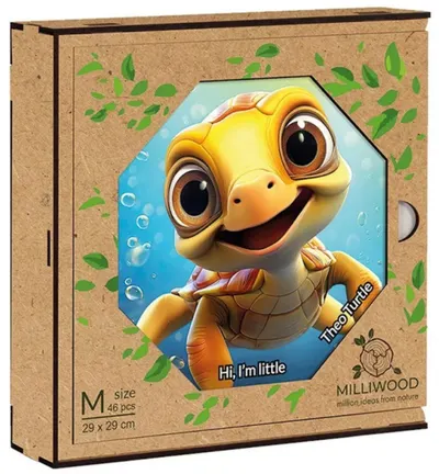 Puzzle din lemn Milliwood din 46 piese - Broască țestoasă Teo (Size M)
