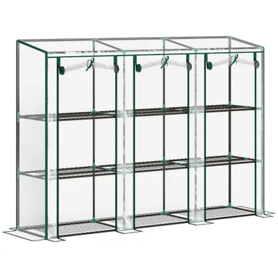 Outsunny Seră de grădină cu rafturi la 3 niveluri, seră de balcon cu 3 uși rulante cu fermoar, 215 x 46 x 151 cm, verde | Aosom Romania