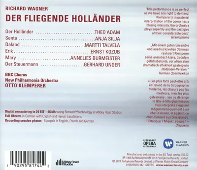 Richard Wagner: Der Fliegende Hollander | Theo Adam, Anja Silja, Martti Talvela, Gerhard Unger, Ernst Kozub, BBC Chorus, New Philharmonia Orchestra London, Otto Klemperer