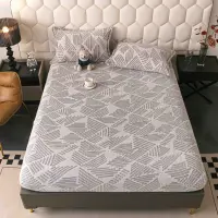 Cearsaf CoCoLiNo, JoJo Home, cu Elastic, 180x200x25cm, 2 fete de perne, 50x70cm, Gri, dungi